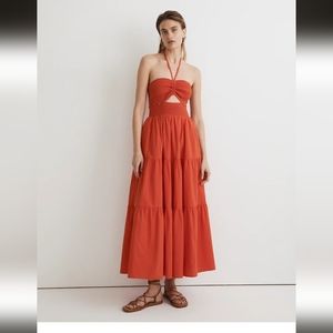 Madewell Modular Halter Midi Dress Bright Poppy S